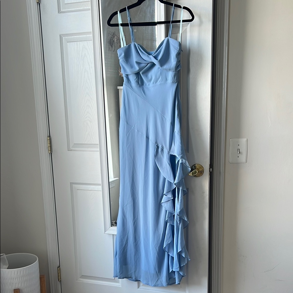 Elegant Blue Ruffled Maxi Dress
